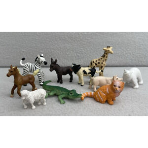 Safari Ltd Miniature Animals Lot of 10 Horse Donkey Cat Zebra Pig Figures